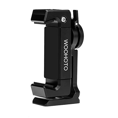 Metal Phone Tripod Mount with Cold Shoe,Woohoto 360 Rotation,Compatible with iPhone 11 12 Pro Max Tripod Mount,Sumsung Smartphone Mount Holder Adapter,Cell Phone Clamp,Video Rig Mount Live Streaming