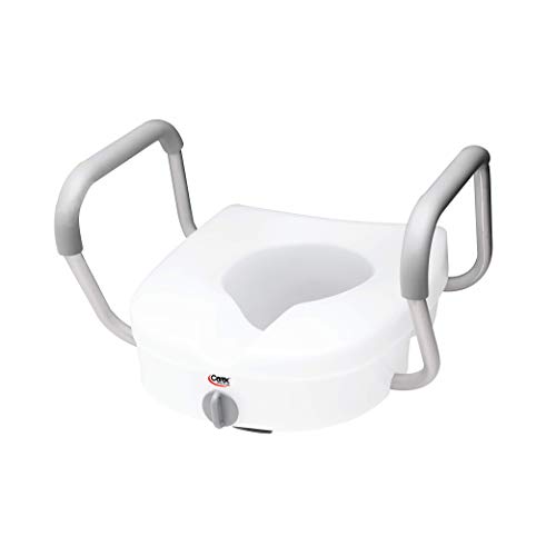 Carex E-Z Lock Raised Toilet Seat with Handles - 5 Inch Toilet Seat Riser with Arms - Fits Most Toilets