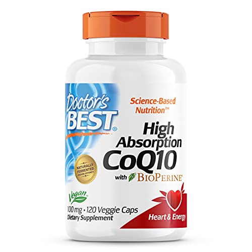 Doctor's Best High Absorption CoQ10 with Bioperine, Heart Health & Energy Production, Non-GMO, Gluten & Soy Free, Vegan, 100 Mg, 120 count