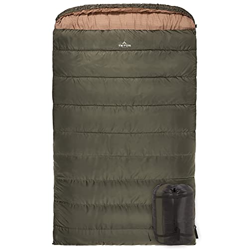 TETON Sports Mammoth 0F Queen-Size Double Sleeping Bag; Warm and Comfortable for Family Camping, Green Taffeta (111)