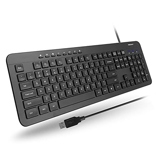 Macally USB Wired Keyboard for Laptop and Desktop - A Simple Computer Keyboard and Easy to Use USB Keyboard Wired with 5ft Cable, 112 Slim Keys, and Numeric Keypad - Plug and Play for Windows PC