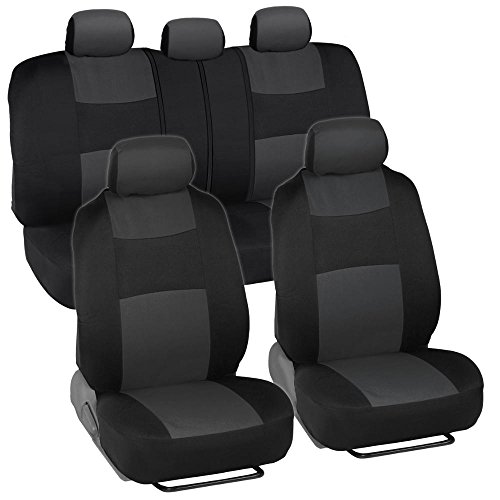 BDK PolyPro Car Seat Covers, Full Set in Charcoal on Black – Front and Rear Split Bench Protection, Easy to Install, Fit for Auto Truck Van SUV, Charcoal Gray
