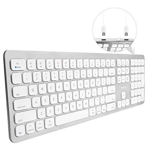 Macally USB Wired Keyboard for Mac - Compatible Apple Keyboard with USB Hub (2X Ports) - Full-Size Mac Keyboard with Number Pad - Plug & Play for MacBook Pro/Air, iMac - Aluminum Frame