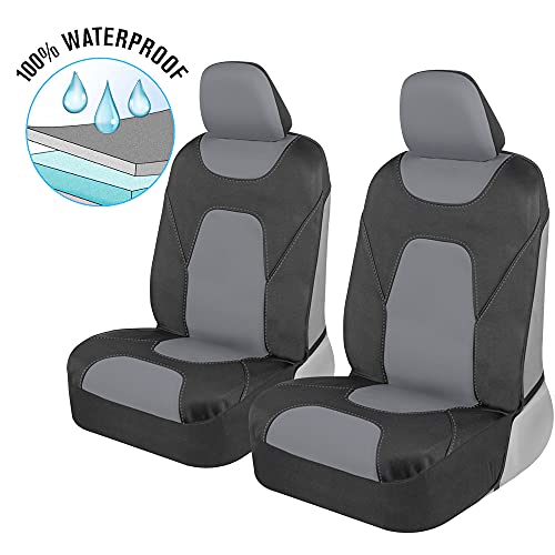 Motor Trend AquaShield Car Seat Covers for Front Seats, Gray – 3 Layer Waterproof Seat Covers, Neoprene Material with Modern Sideless Design, Universal Fit for Auto Truck Van SUV