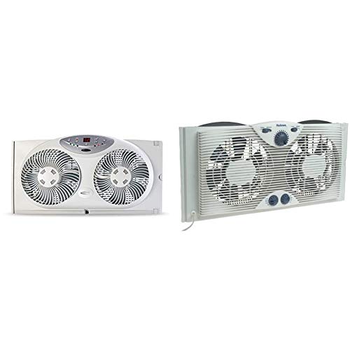 Bionaire Window Fan with Twin 8.5-Inch Reversible Airflow Blades and Remote Control, White & Holmes Dual 8