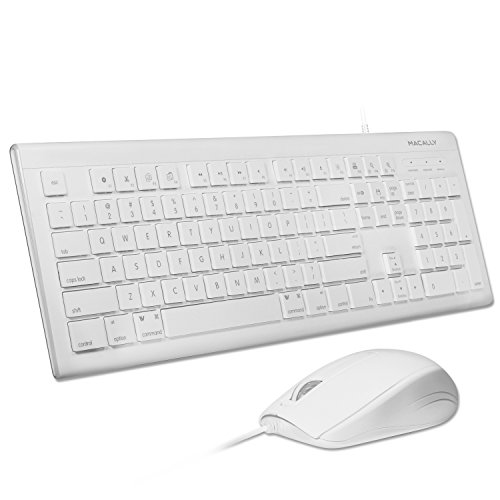 Macally 104 Key USB Wired Keyboard and Mouse Combo with Apple Shortcut Keys for Mac, iMac, Macbook, and Windows PC (MKEYECOMBO), White