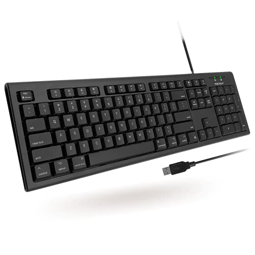 Macally Full Size Mac Wired Keyboard - Compatible with All Macs with USB Port - Durable Mac Keyboard with Number Pad & 16 Apple Shortcut Keys - Rubber Keycaps & Spill Proof - QKEYB (Black)