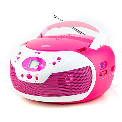 Tyler Portable Neon Pink Stereo CD Player with AM/FM Radio and Aux & Headphone Jack Line-in (TAU105-NPK)