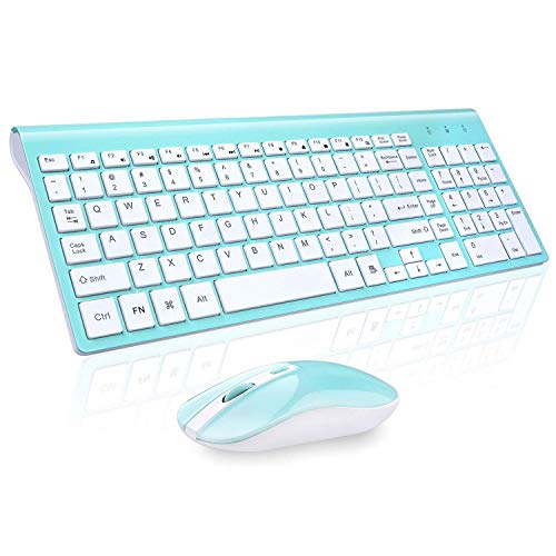 Wireless Keyboard Mouse Combo, cimetech Compact Full Size Wireless Keyboard and Mouse Set 2.4G Ultra-Thin Sleek Design for Windows, Computer, Desktop, PC, Notebook, Laptop - (Turqouise)
