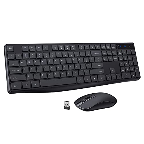 PONVIT PC230 Wireless Keyboard Mouse Combo, Energy Saving, Slim Quick 2.4GHz Cordless Full Size Computer Keyboard Silent & 3 Adjustable DPI USB Mouse Independent On/Off Switch for PC Laptop, Black