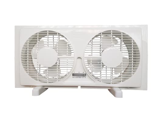 9-inch Twin Window Fan with Manual Reversible Airflow Control, Auto-Locking Expanders, and 2-Speed Fan Switch (Min. 22.4