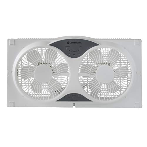 Comfort Zone CZ310R 3-Speed 3-Function Expandable Reversible Twin Window Fan with Remote Control, Removable Cover
