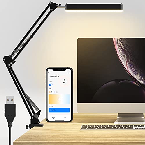 LED Desk Lamp, Smart Table Lamp with Bluetooth WiFi Control, Works with Alexa and Google Assistant, Stepless Dimmable Eye-Caring Desk Light for Home Office,Work,Study