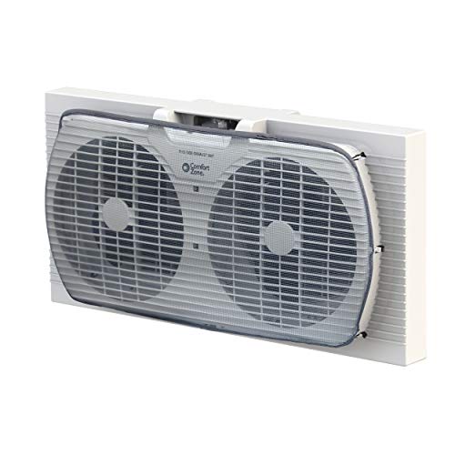 Comfort Zone CZ319WT 9-inch Twin Window Fan with Manual Reversible Airflow Control, Auto-Locking Expanders and 2-Speed Fan Switch