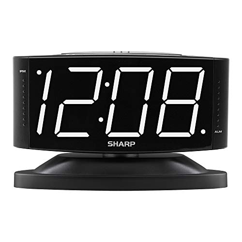 SHARP Home LED Digital Alarm Clock – Swivel Base - Outlet Powered, Simple Operation, Alarm, Snooze, Brightness Dimmer, Big Green Digit Display, (Black-White LED)