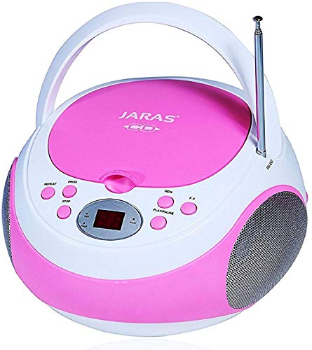 Jaras JJ-Box89 Pink/White Sport Portable Stereo CD Player with AM/FM Stereo Radio and Headphone Jack Plug