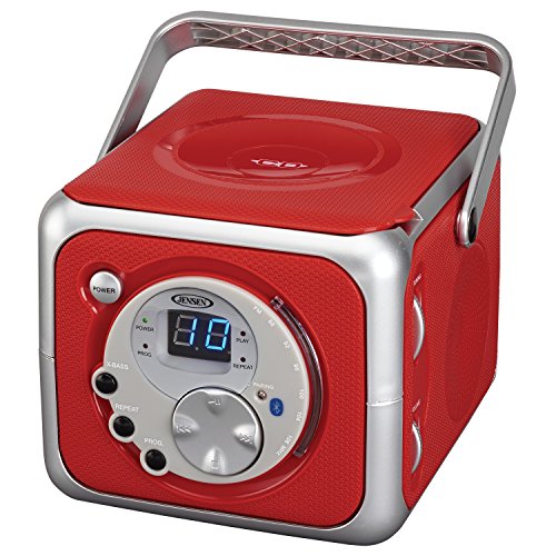 Jensen CD-555 Red CD Bluetooth Boombox Portable Bluetooth Music System with CD Player +CD-R/RW & FM Radio with Aux-in & Headphone Jack Line-in Limited Edition- (Red)