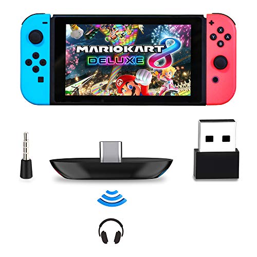 Bluetooth Adapter Compatible with Nintendo Switch/Lite, BT 5.0 Wireless Audio Transmitter with Low Latency USB C to A Converter for Bluetooth Headphone Speakers Earbuds PC Laptop, Black
