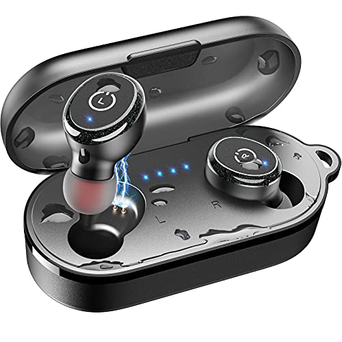 TOZO T10 Bluetooth 5.0 Wireless Earbuds with Wireless Charging Case IPX8 Waterproof Stereo Headphones in Ear Built in Mic Headset Premium Sound with Deep Bass for Sport Black