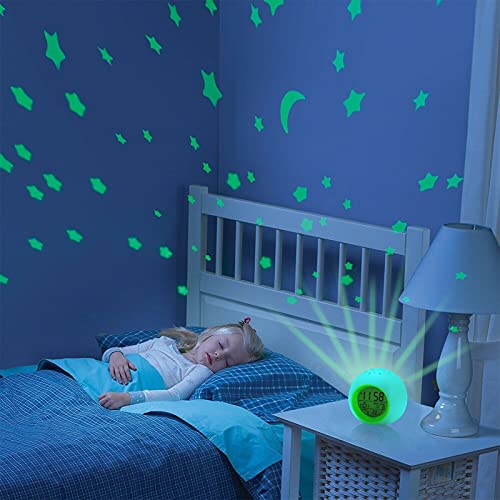 Kids Alarm Clock,Moon Stars Projector Alarm Clock,7 Color Changing Night Light,Snooze Touch Control Temperature for Kids’ Bedroom, Digital Clock for Girls Boys Children Birthday Gifts