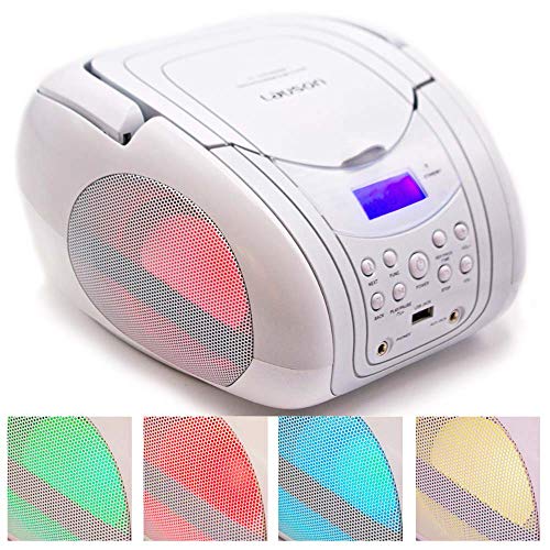 Lauson CP556 Boombox with Cd Player Mp3 | Portable Radio CD-Player Stereo with USB | Cd Player for Kids | LED Light | Headphone Jack (3.5mm) CD-Radio White