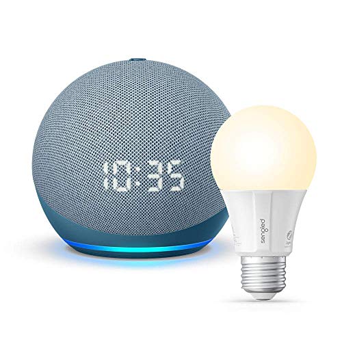 All-new Echo Dot (4th Gen) with clock - Twilight Blue - bundle with Sengled Bluetooth bulb (Certified for Humans product)