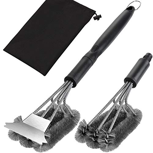 grilljoy 20.5inch Exclusive Grill Cleaning Kit with Extra BBQ Wire Brush Head -4PCS Heavy Duty Grill Brush and Scraper with Carrying Bag- Perfect BBQ Brush for Gas Grill Cleaning