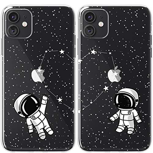 Mertak TPU Couple Cases Compatible with iPhone 12 Pro Max Mini 11 SE Xs Xr 8 Plus 7 6s Space Love Cute Matching Cover Girlfriend Boyfriend Anniversary Astronaut Stars Constellation Best Friends BFF