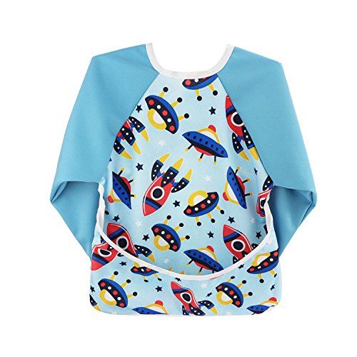 Hi Sprout Infant Toddler Baby Waterproof Sleeved Bib, Bib with Sleeves&Pocket, 6-24 Months (Fantastic Space)