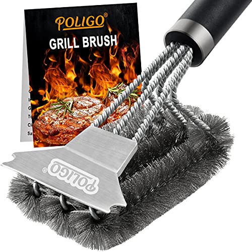 POLIGO Safe Grill Brush and Scraper with Deluxe Handle - 18